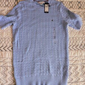 Tommy Hilfiger Cornflower Blue Cable Knit Short Sleeve Summer Sweater Size S NWT